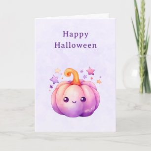 Tarjeta Festiva Calabaza pastel adorable con estrellas Halloween