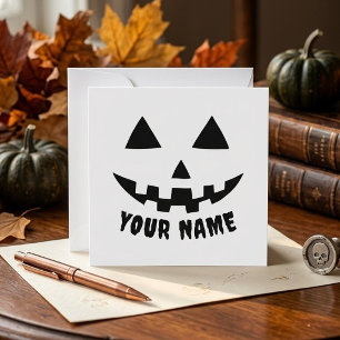 Tarjeta Festiva Calabaza Personalizada Nombre de Halloween Negro y