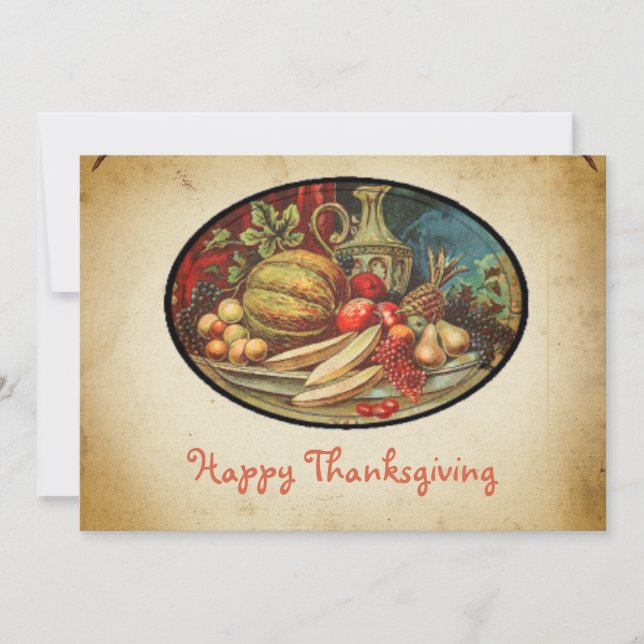 Tarjeta Festiva Calabaza Retro de estilo y Fruta Feliz Día de Acci (Anverso)