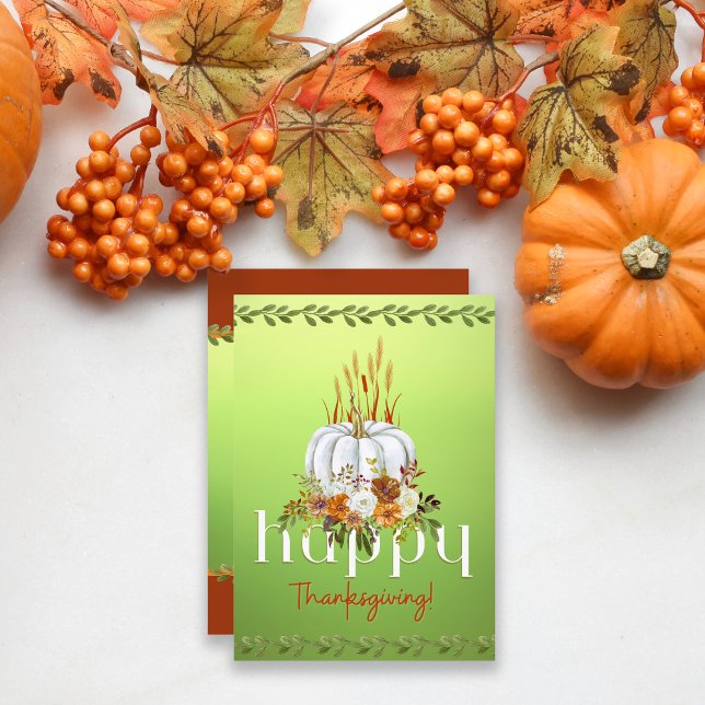Tarjeta Festiva Calabaza Rustica Verde Caída Feliz Día de Acción d (Subido por el creador)