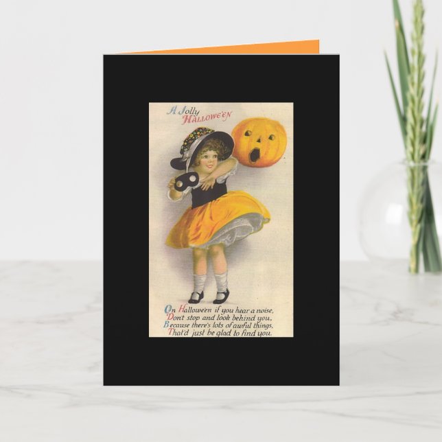 Tarjeta Festiva Calabaza-Tarjetas del chica del niño del Victorian (Anverso)