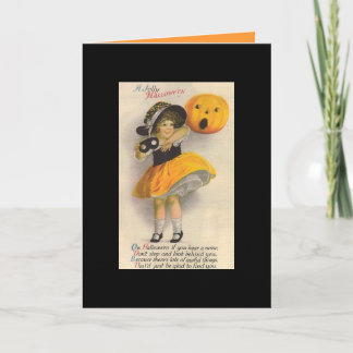 Tarjeta Festiva Calabaza-Tarjetas del chica del niño del Victorian