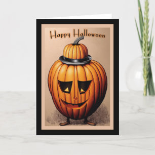 Tarjeta Festiva Calabaza vintage de Jack-O-Lantern