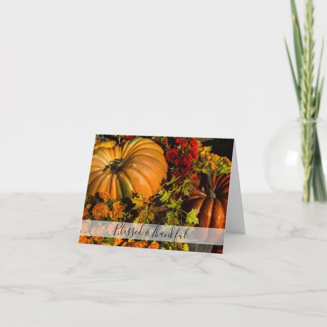 Tarjeta Festiva Calabaza y arreglos de Mamá Acción de Gracias (Anverso)