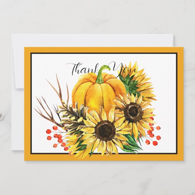 Tarjeta Festiva Calabaza y girasoles otoño (Anverso)