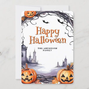 Tarjeta Festiva Calabazas acuarelas muran Feliz Halloween