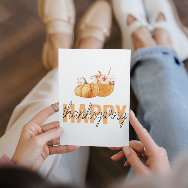 Tarjeta Festiva Calabazas acuarelas y Naranja Feliz Día de Acción  (Subido por el creador)