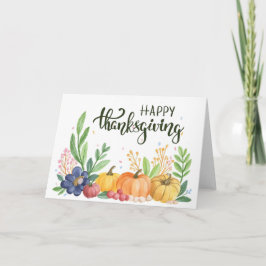 Tarjeta Festiva Calabazas de acuarela del Día de Acción de Gracias