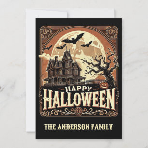 Tarjeta Festiva Calabazas de Casa Embrujada Halloween Espeluznante
