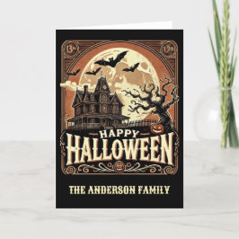 Tarjeta Festiva Calabazas de Casa Embrujada Halloween Espeluznante