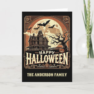 Tarjeta Festiva Calabazas de Casa Embrujada Halloween Espeluznante