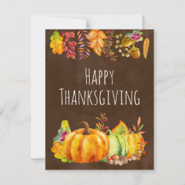 Tarjeta Festiva Calabazas de cosecha y frontera de hojas de otoño