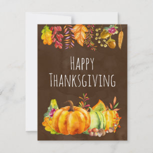Tarjeta Festiva Calabazas de cosecha y frontera de hojas de otoño