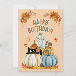 Tarjeta Festiva Calabazas de gato y retro caídas Cumpleaños