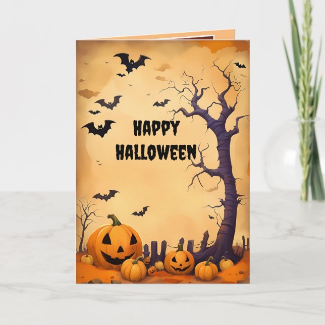 Tarjeta Festiva calabazas de Halloween (Anverso)