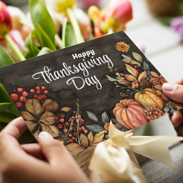 Tarjeta Festiva Calabazas de Otoño de Madera y Hojas Feliz Día de  (Subido por el creador)