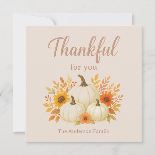 Tarjeta Festiva Calabazas de otoño y girasoles | Elegante Día de A (Anverso)
