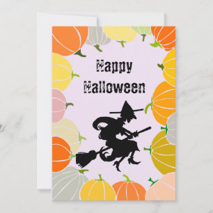 Tarjeta Festiva Calabazas Naranjas de la espeluznante Bruja Volado