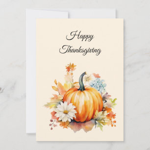 Tarjeta Festiva Calabazas naranjas y flores de otoño Día de Acción