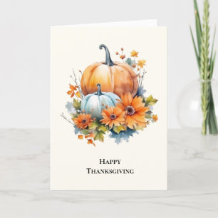 Tarjeta Festiva Calabazas otoñales con flores Acción de Gracias