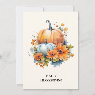 Tarjeta Festiva Calabazas otoñales con flores Acción de Gracias