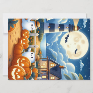 Tarjeta Festiva Calabazas y fantasmas lindos con tema náutico/cost