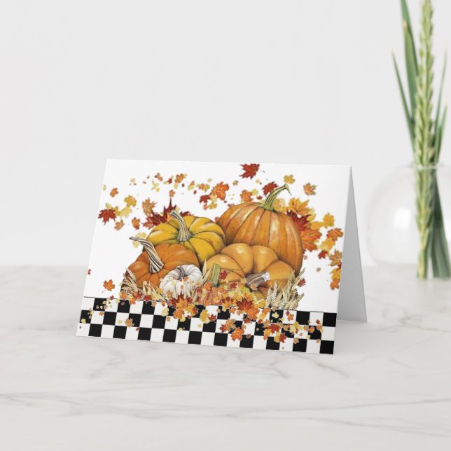 Tarjeta Festiva Calabazas y hojas (Anverso)