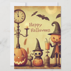 Tarjeta Festiva Calabazas y murciélagos vintage y caprichosos de H