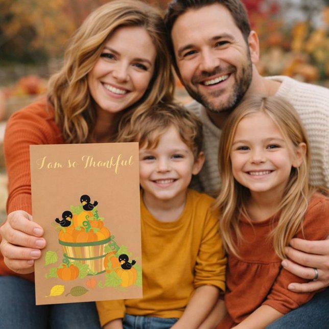 Tarjeta Festiva Calabazas y pájaros de Acción de Gracias (Subido por el creador)