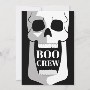 Tarjeta Festiva Calavera de Halloween Boo Crew Negro Blanco Fiesta