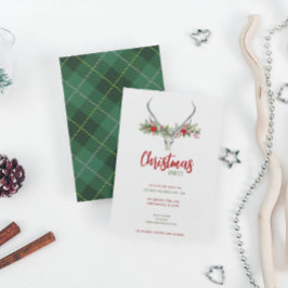 Tarjeta Festiva Calavera de reno rústica con Fiesta de Navidades