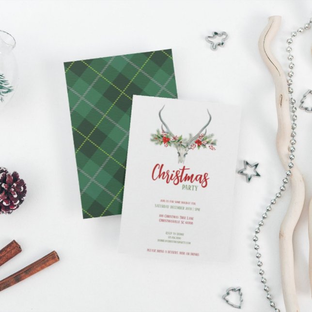 Tarjeta Festiva Calavera de reno rústica con Fiesta de Navidades (Subido por el creador)