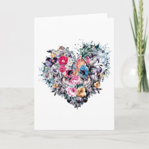 Tarjeta Festiva Calavera el día de San Valentín con corazones