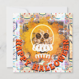 Tarjeta Festiva Calavera Feliz Halloween de Fuego y Llama