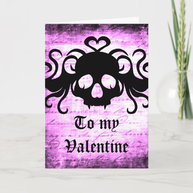 Tarjeta Festiva Calavera gótica y romántica (Anverso)