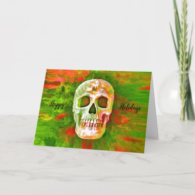 Tarjeta Festiva Calavera Verde Rojo Día de Muertos Arte Pop Único (Anverso)