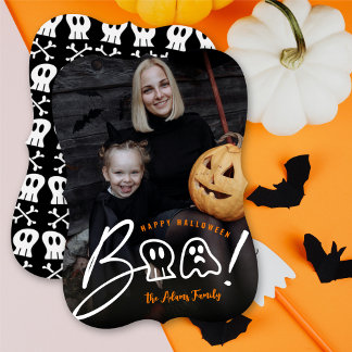 Tarjeta Festiva ¡Calavera Y Boo Fantasma! Foto de Halloween con gu