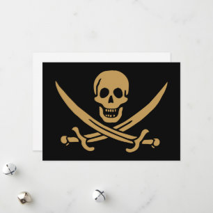 Tarjeta Festiva Calavera y Cutlass de Oro Azteca Pirata Calico Jac