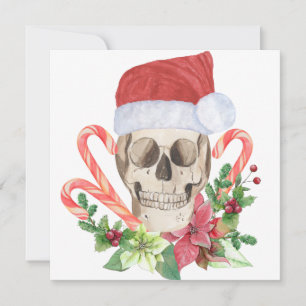 Tarjeta Festiva Calavera Yule Gótico Flor de Nochebuena Bastón de 