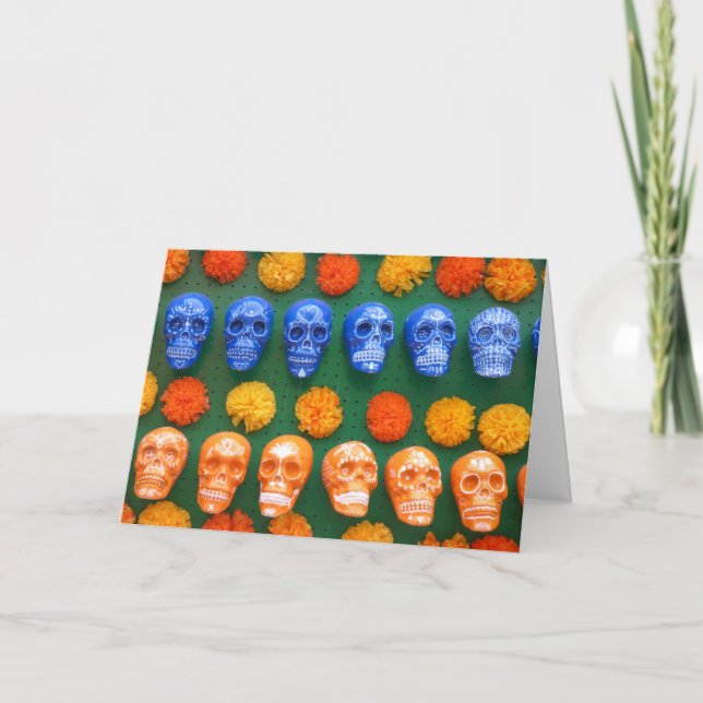 Tarjeta Festiva Calaveras coloridas de los antepasados (Anverso)