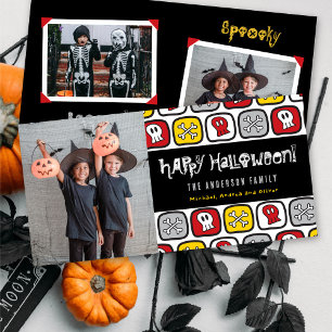 Tarjeta Festiva Calaveras de dibujos animados y huesos Foto de fel