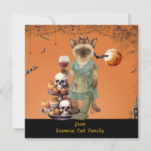Tarjeta Festiva Calaveras temáticas para amantes de los gatos con