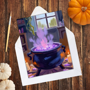 Tarjeta Festiva Caldero de Bruja Halloween Espeluznante