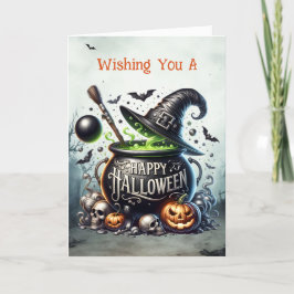 Tarjeta Festiva Caldero de Brujas Feliz Halloween