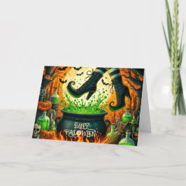 Tarjeta Festiva Caldero Hirviente y Pies de Brujas Halloween