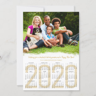 Tarjeta Festiva Calendario 2020 Año Nuevo Foto Dorado