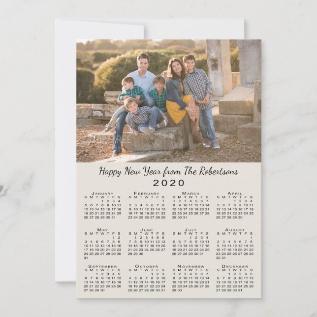 Tarjeta Festiva Calendario 2020 Beige 2 fotos de Personalizados Fe (Anverso)