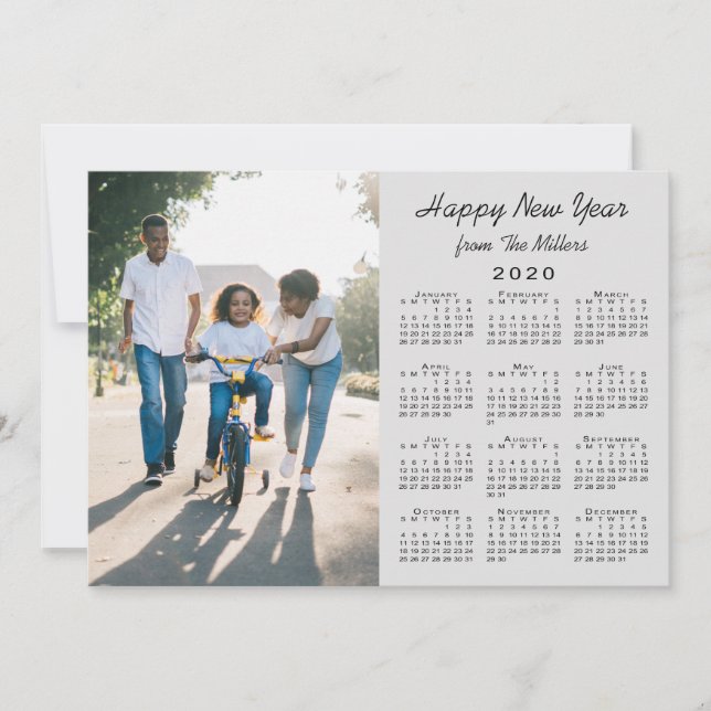 Tarjeta Festiva Calendario 2020 Fotografía moderna de Grey 2 Feliz (Anverso)