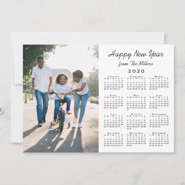 Tarjeta Festiva Calendario 2020 Modern White 2 Photo Happy Año Nue (Anverso)