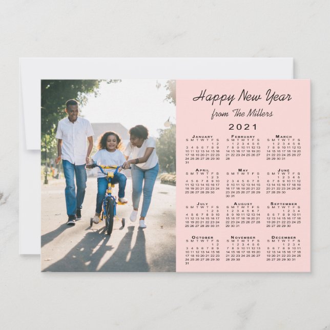 Tarjeta Festiva Calendario 2021 Coral moderno 2 foto Feliz Año Nue (Anverso)